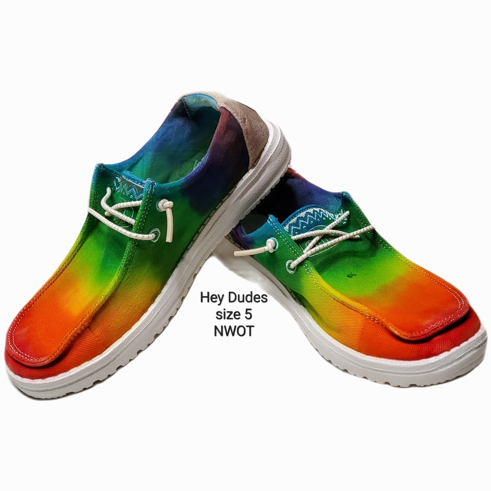 One-of-a-kind Handmade Tie Dye Hey Dudes- Size 5
